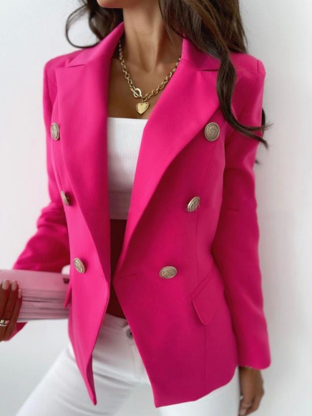 Blazer Lady Office Com Abotoamento Duplo Manga Longa Simples