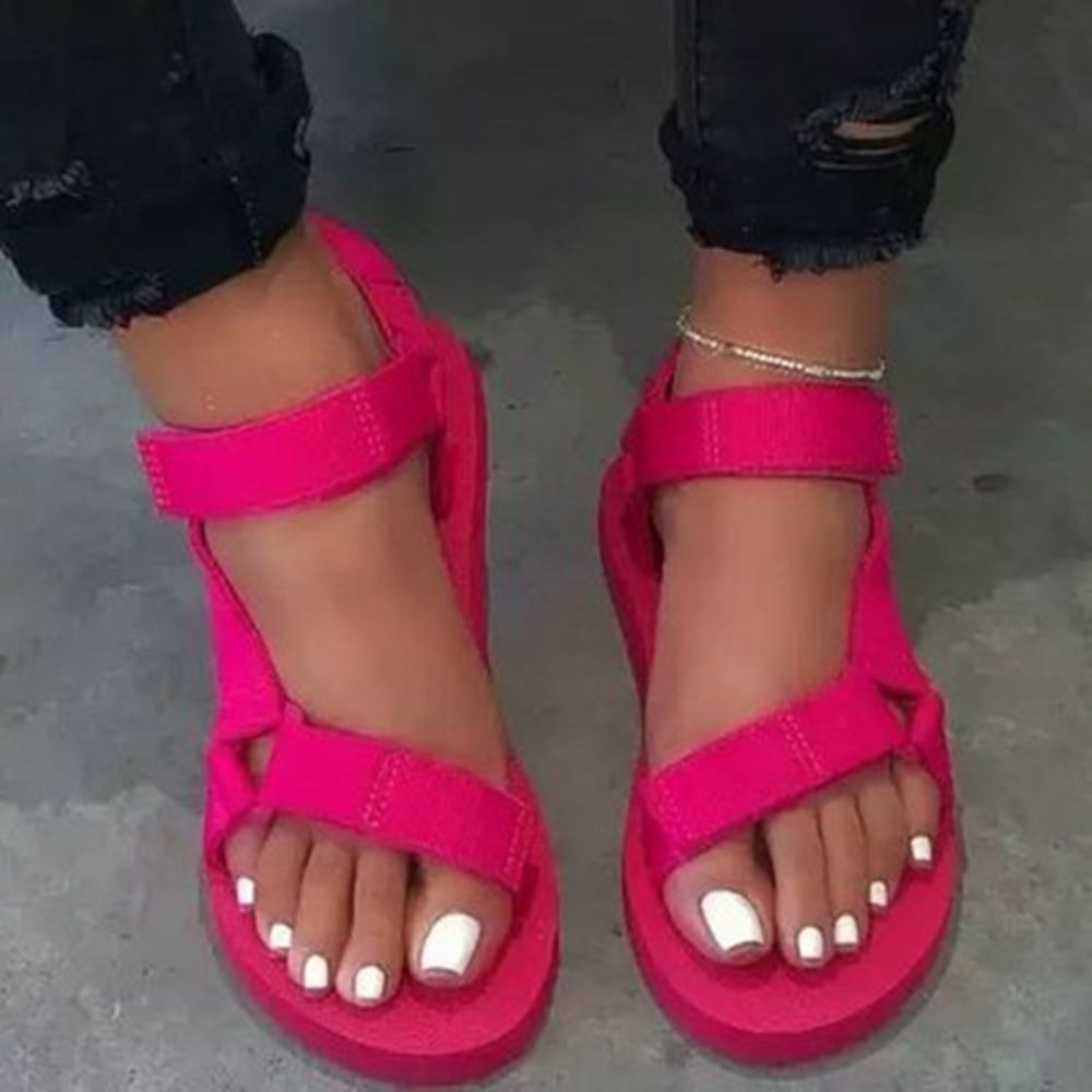 Sandálias Femininas Lisas Com Velcro Bico Redondo E Velcro