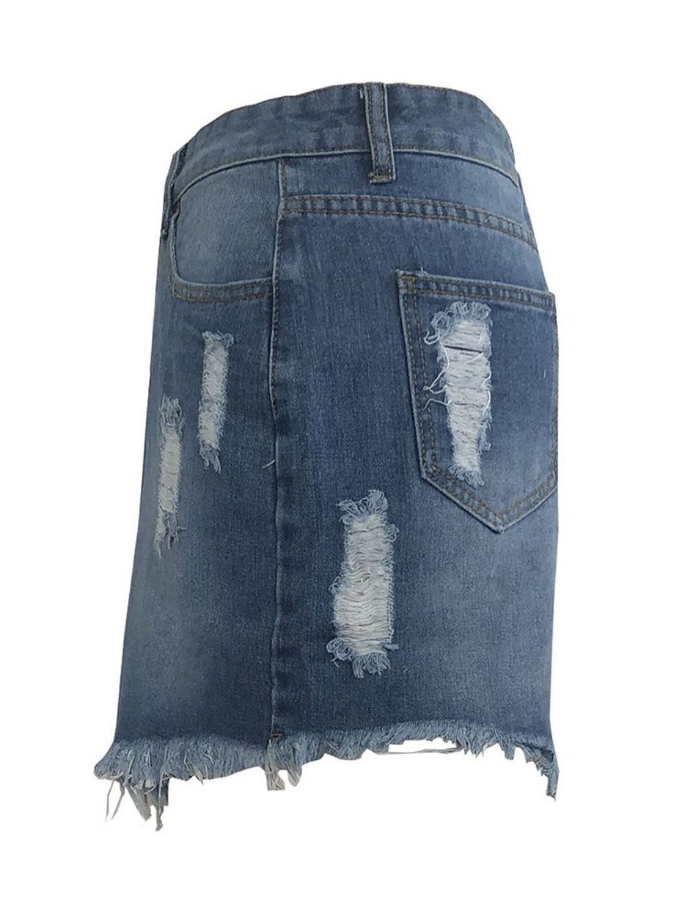 Mini Saia Jeans Assimétrica Para Escritório Feminina