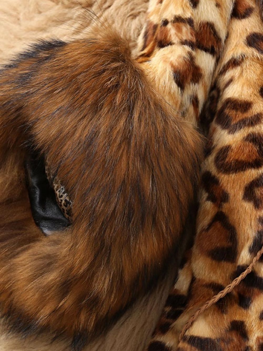 Casaco De Pele Sintética De Leopardo De Retalhos Fino