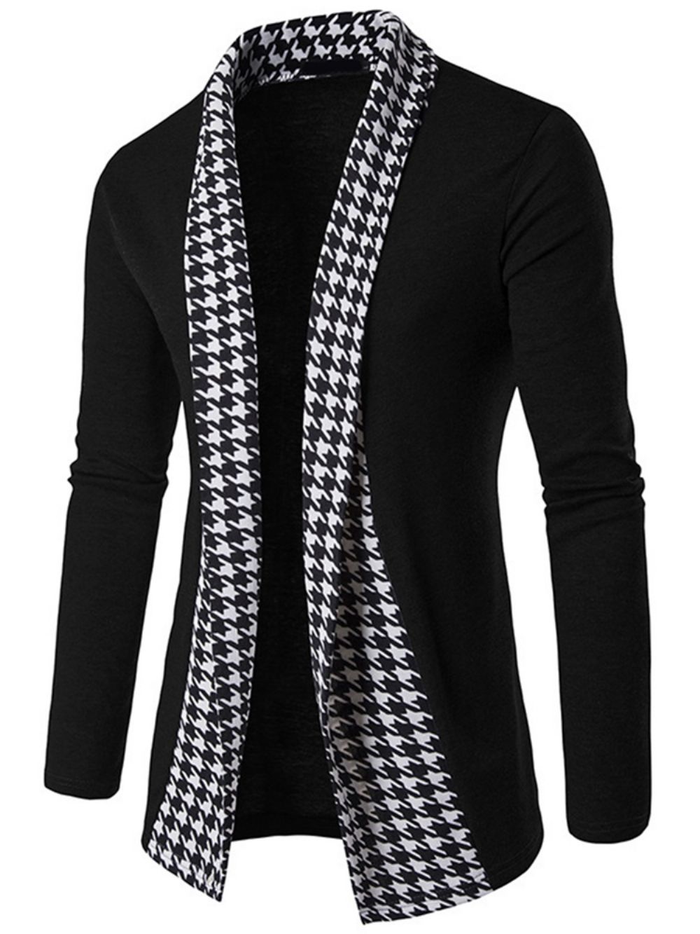 Cardigan Masculino De Malha De Retalhos Vogue Houndstooth