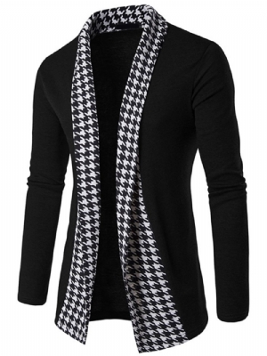 Cardigan Masculino De Malha De Retalhos Vogue Houndstooth