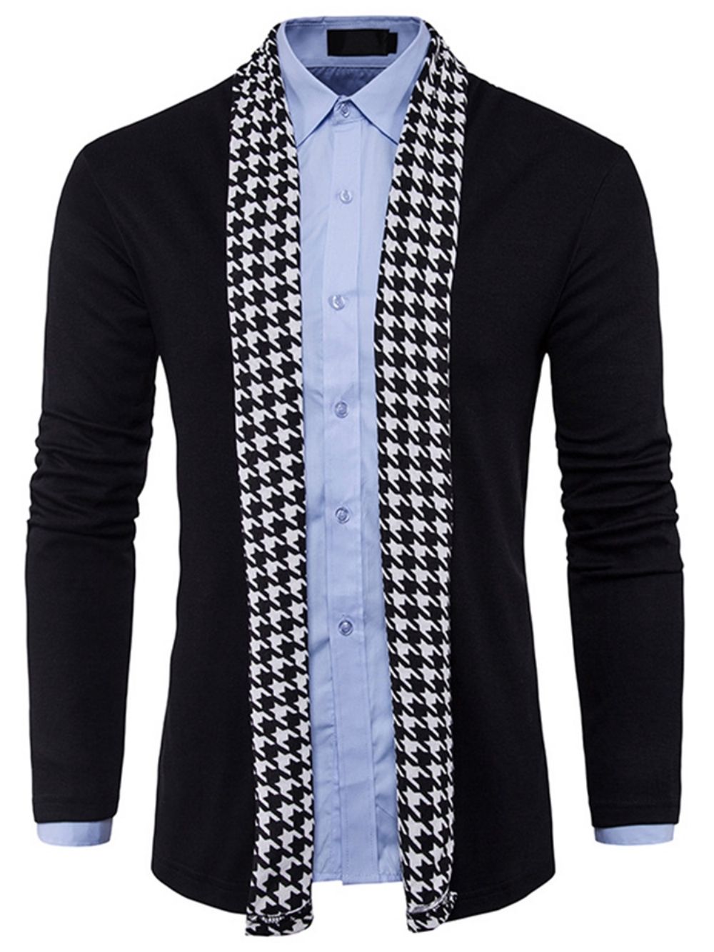 Suéter Masculino Padrão Houndstooth Slim Outono