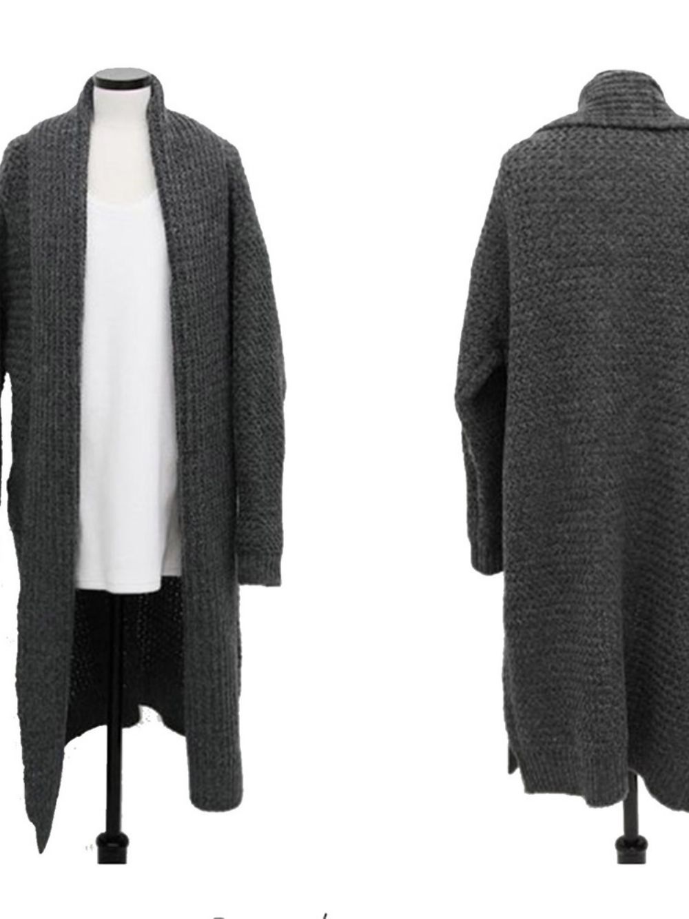 Cardigan De Malha Grossa De Comprimento Médio Simples