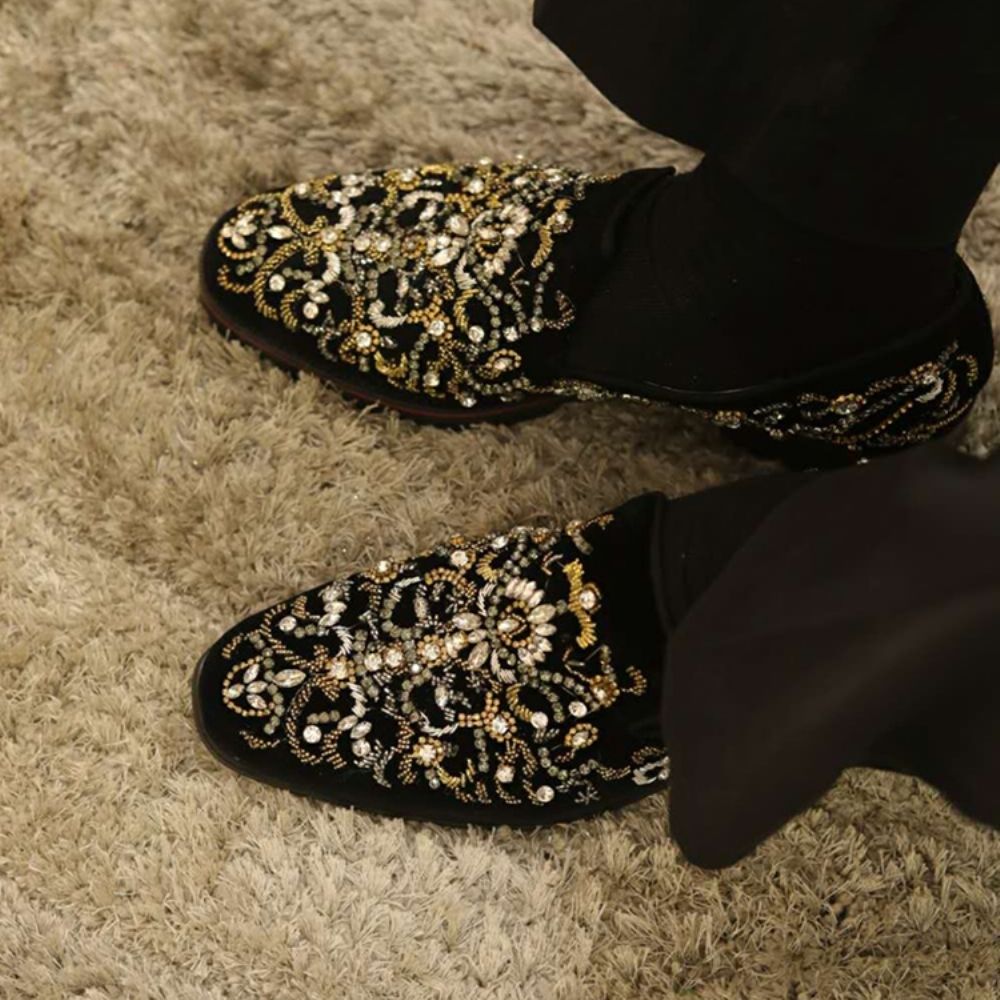 Sapatos Casuais Masculinos Com Bico Redondo De Strass