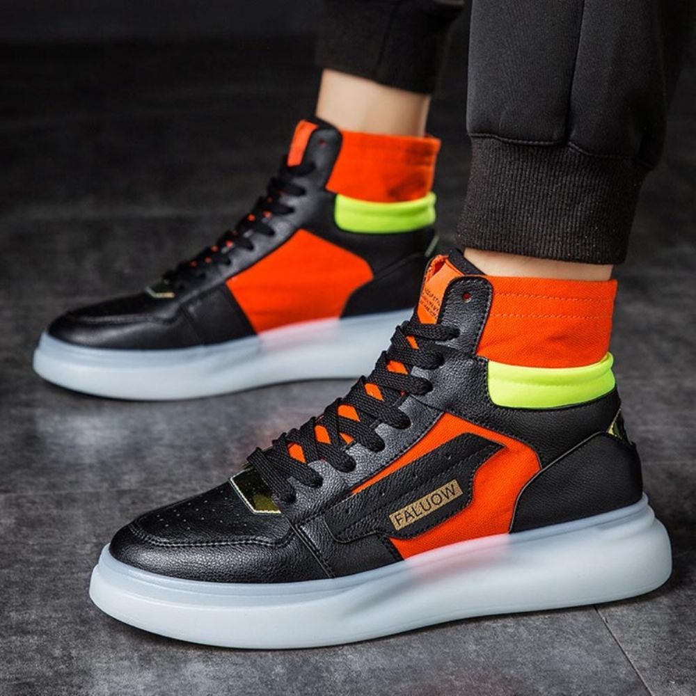 Sapatos De Skate Masculinos Color Block Bico Redondo Com Corte Alto