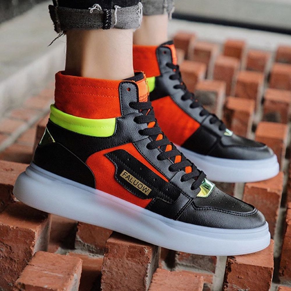 Sapatos De Skate Masculinos Color Block Bico Redondo Com Corte Alto