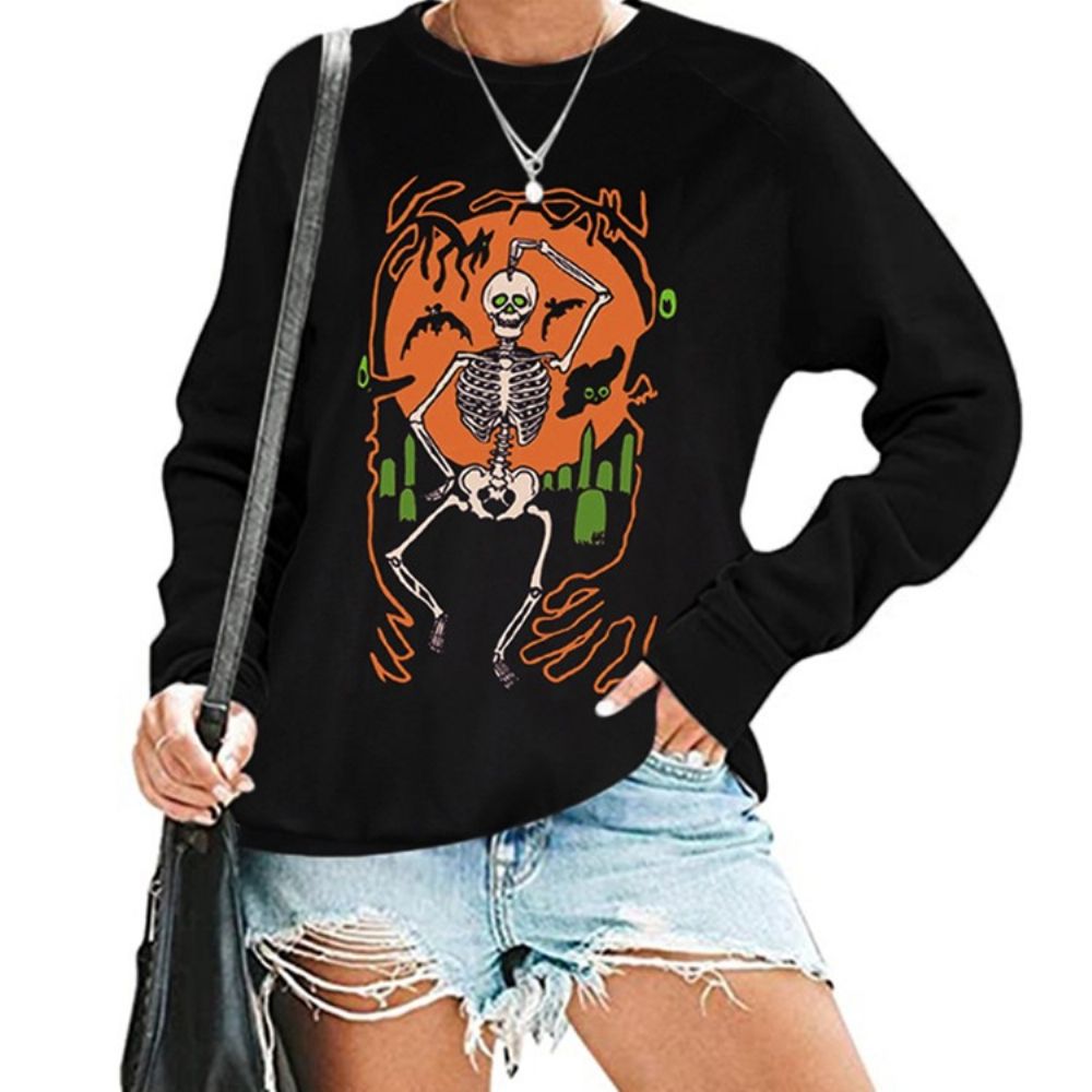 Moletom Com Capuz De Caveira Com Estampa De Halloween Manga Raglan Gola Redonda Manga Longa