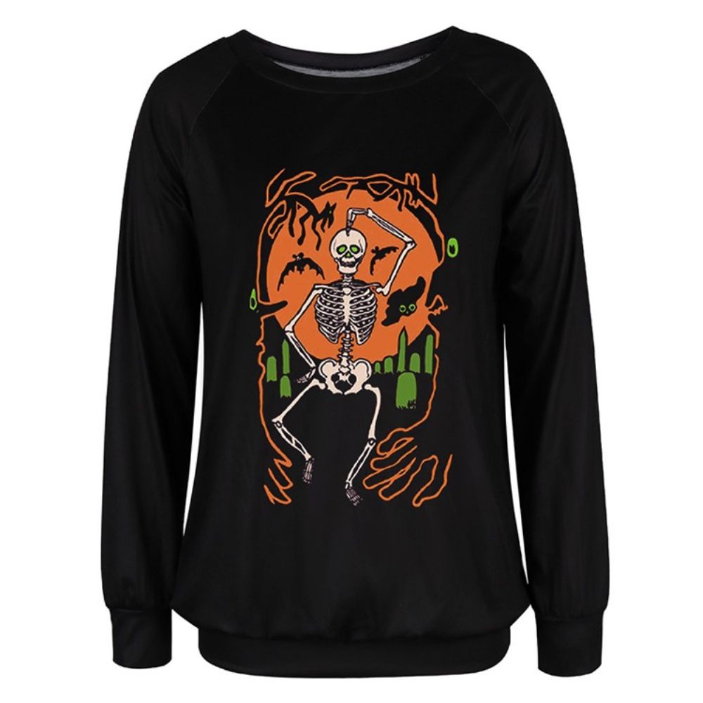 Moletom Com Capuz De Caveira Com Estampa De Halloween Manga Raglan Gola Redonda Manga Longa