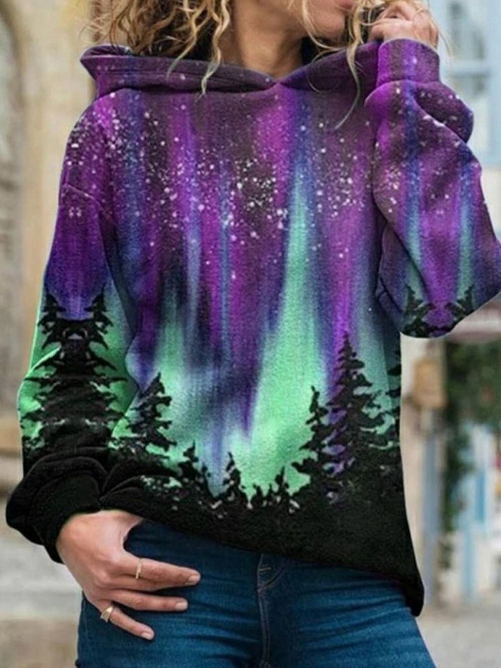 Moletom Feminino Padrão De Lã Com Estampa Galaxy