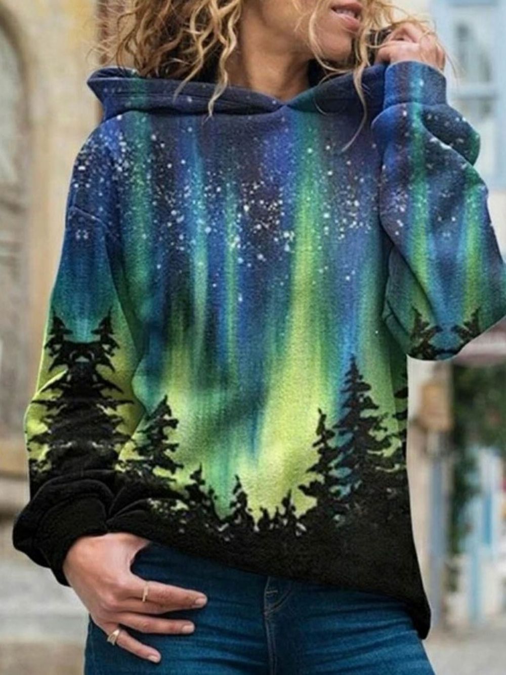 Moletom Feminino Padrão De Lã Com Estampa Galaxy