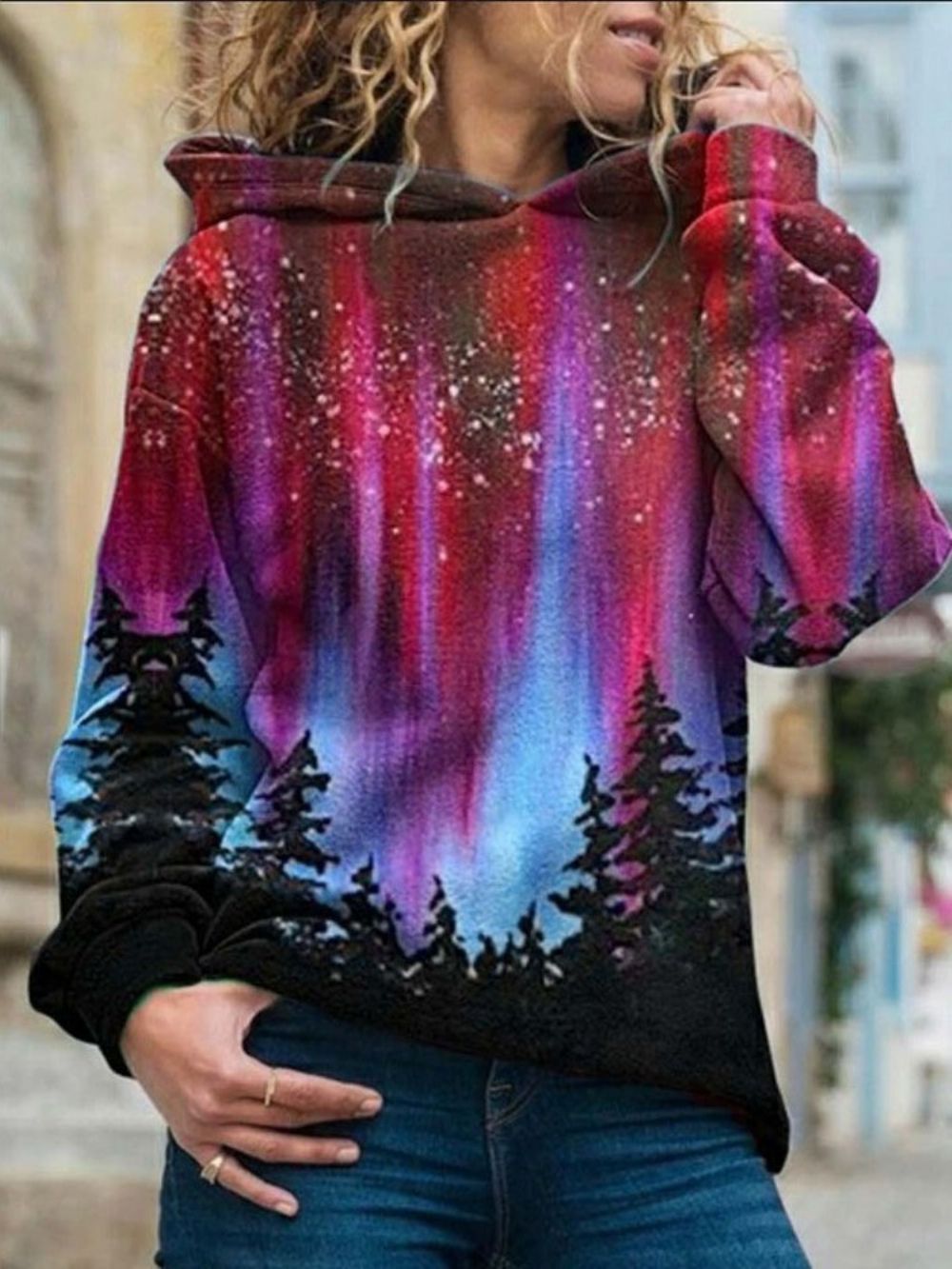 Moletom Feminino Padrão De Lã Com Estampa Galaxy