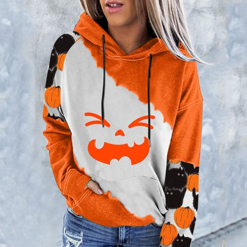 Moletom De Inverno Manga Longa Com Estampa De Bloco Colorido Halloween