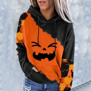 Moletom De Inverno Manga Longa Com Estampa De Bloco Colorido Halloween