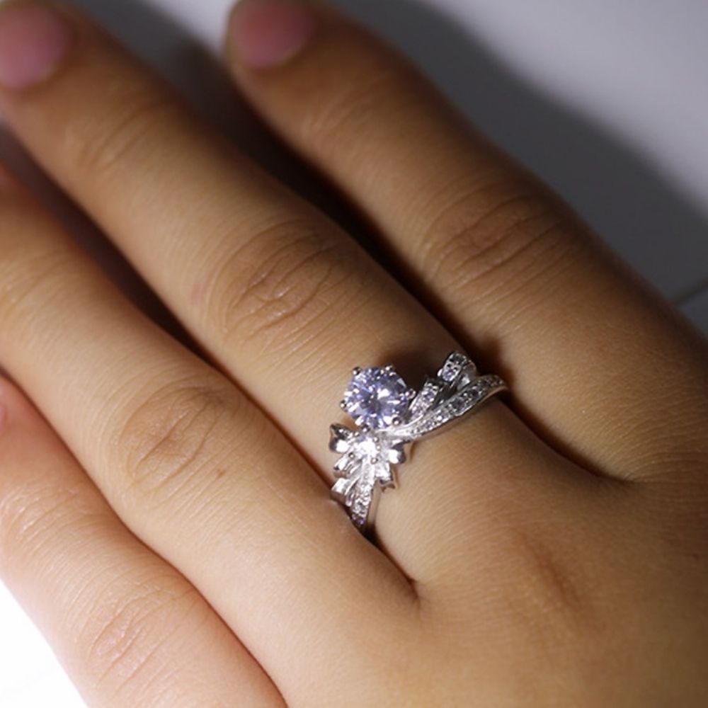 Anel De Casamento De Prata Imitação De Diamante S925 Em Forma De Gravata Borboleta