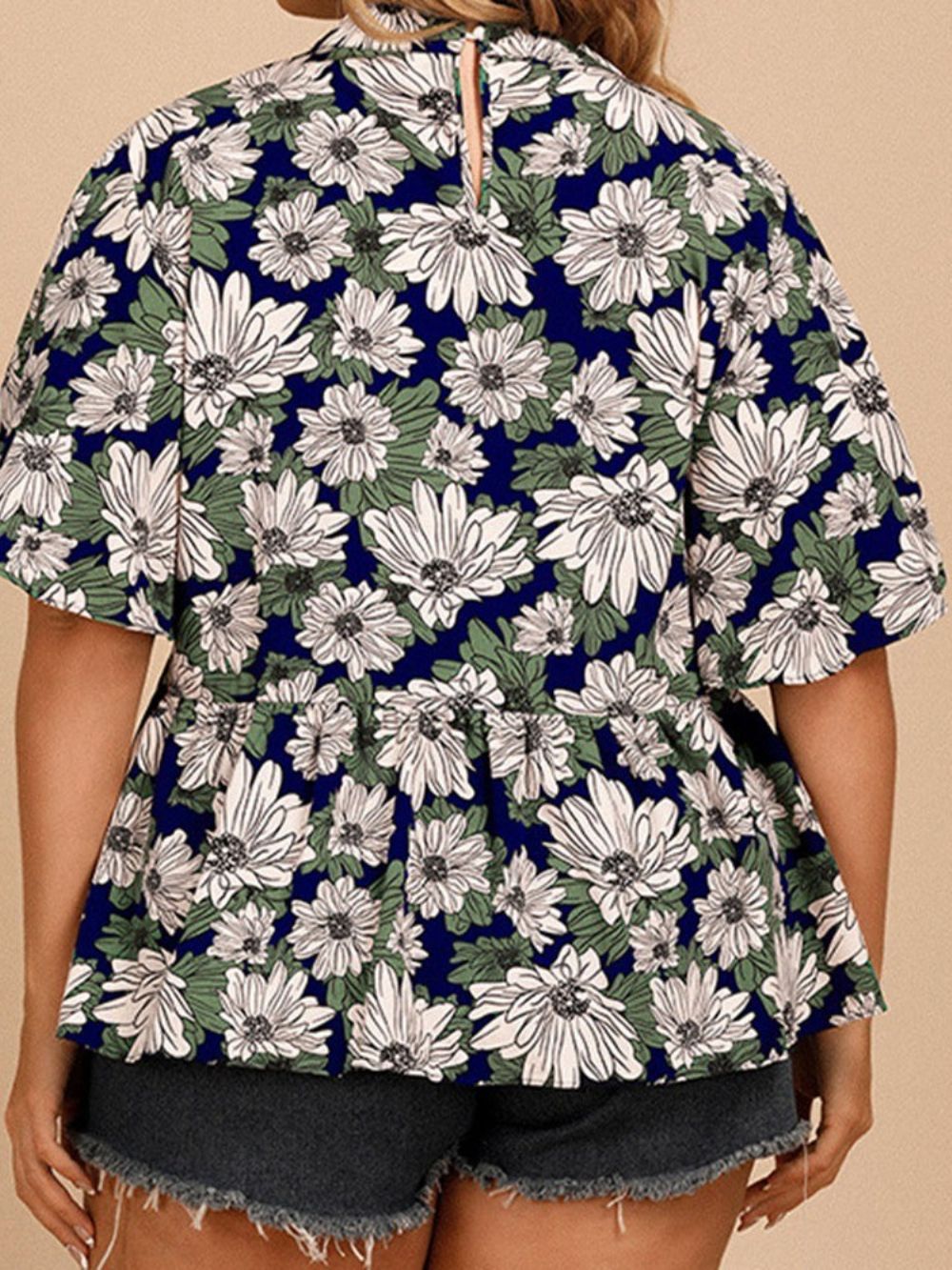 Blusa Feminina Floral Meia Manga Padrão Plus Size