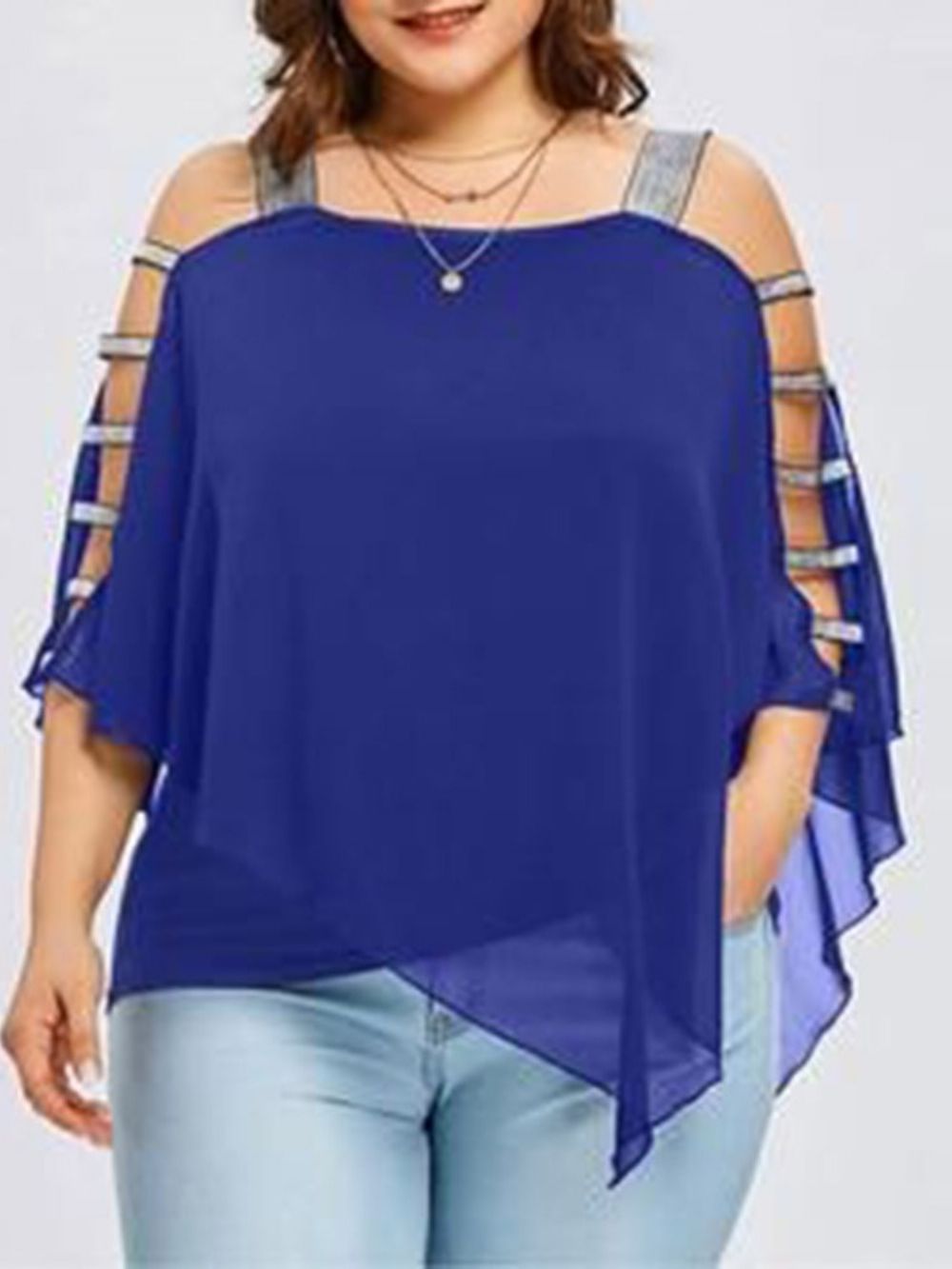 Blusa Feminina Lisa Transparente Manga Três Quartos Tamanho Grande