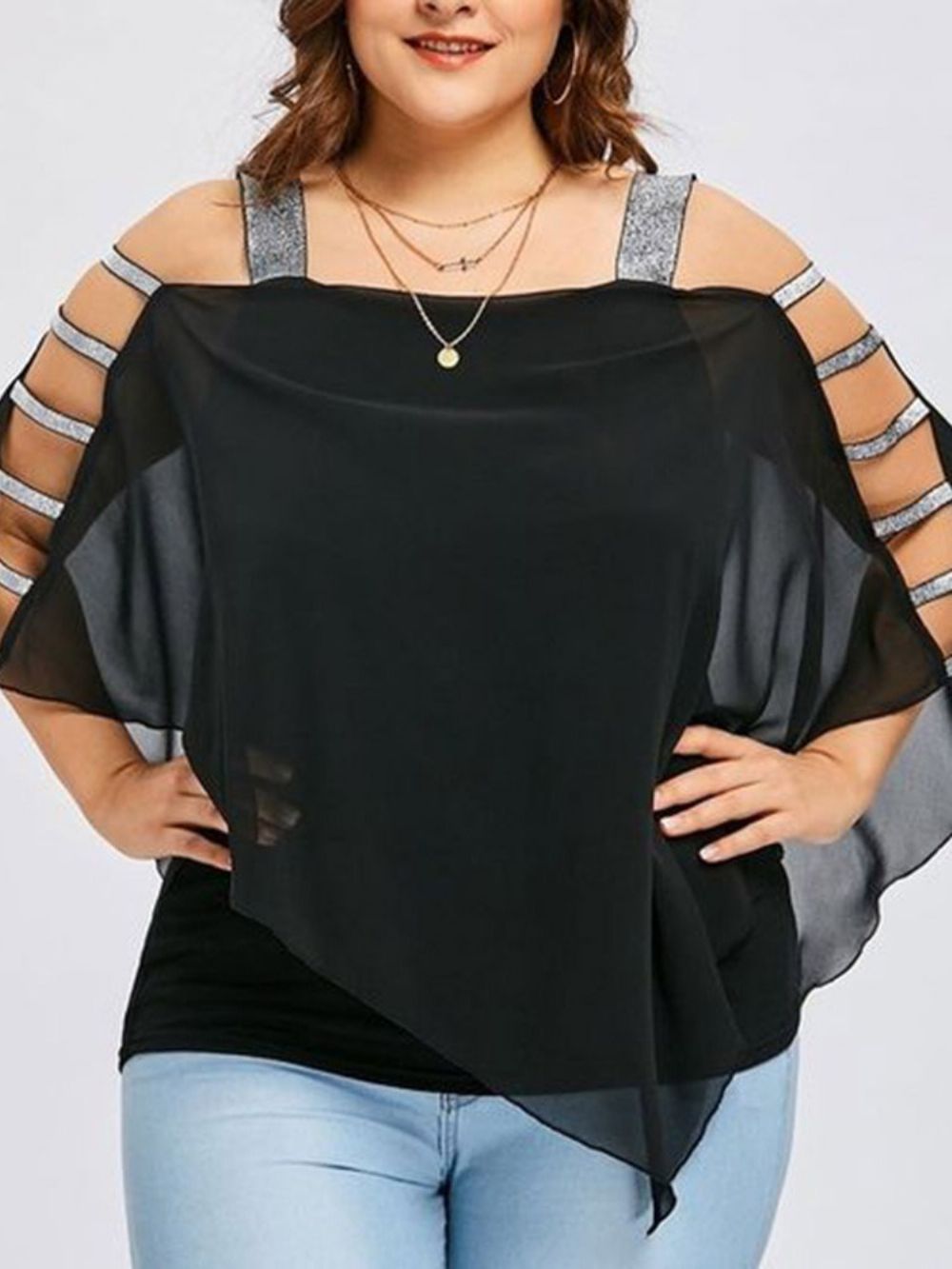 Blusa Feminina Lisa Transparente Manga Três Quartos Tamanho Grande