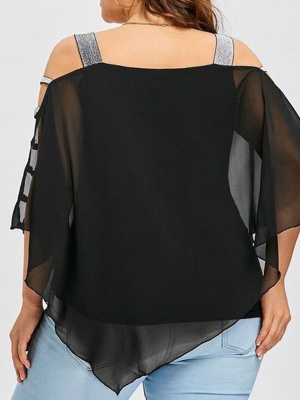 Blusa Feminina Lisa Transparente Manga Três Quartos Tamanho Grande