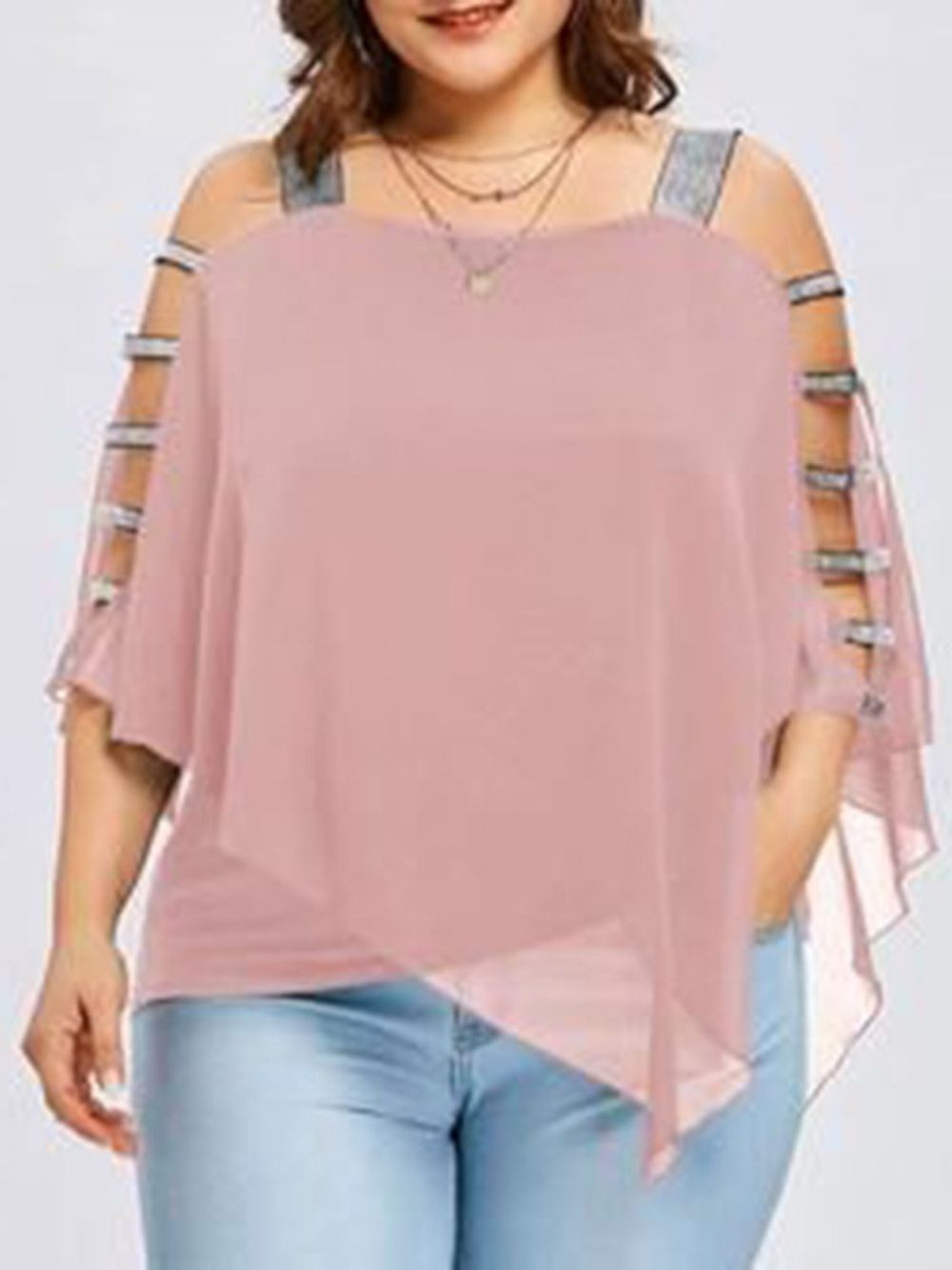 Blusa Feminina Lisa Transparente Manga Três Quartos Tamanho Grande