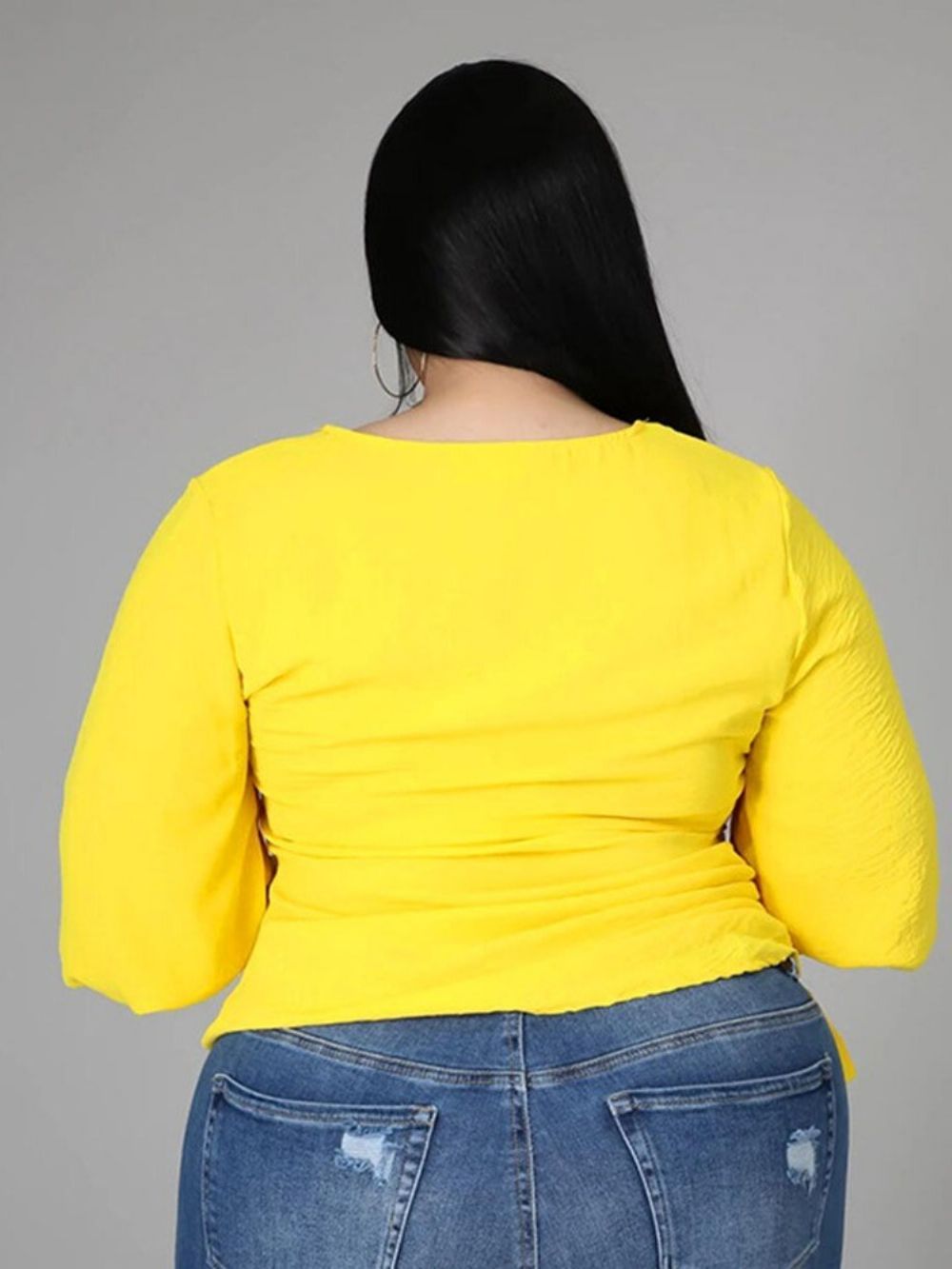 Blusa Feminina De Retalhos Gola Redonda Lisa Padrão Manga Nove Pontos Plus Size