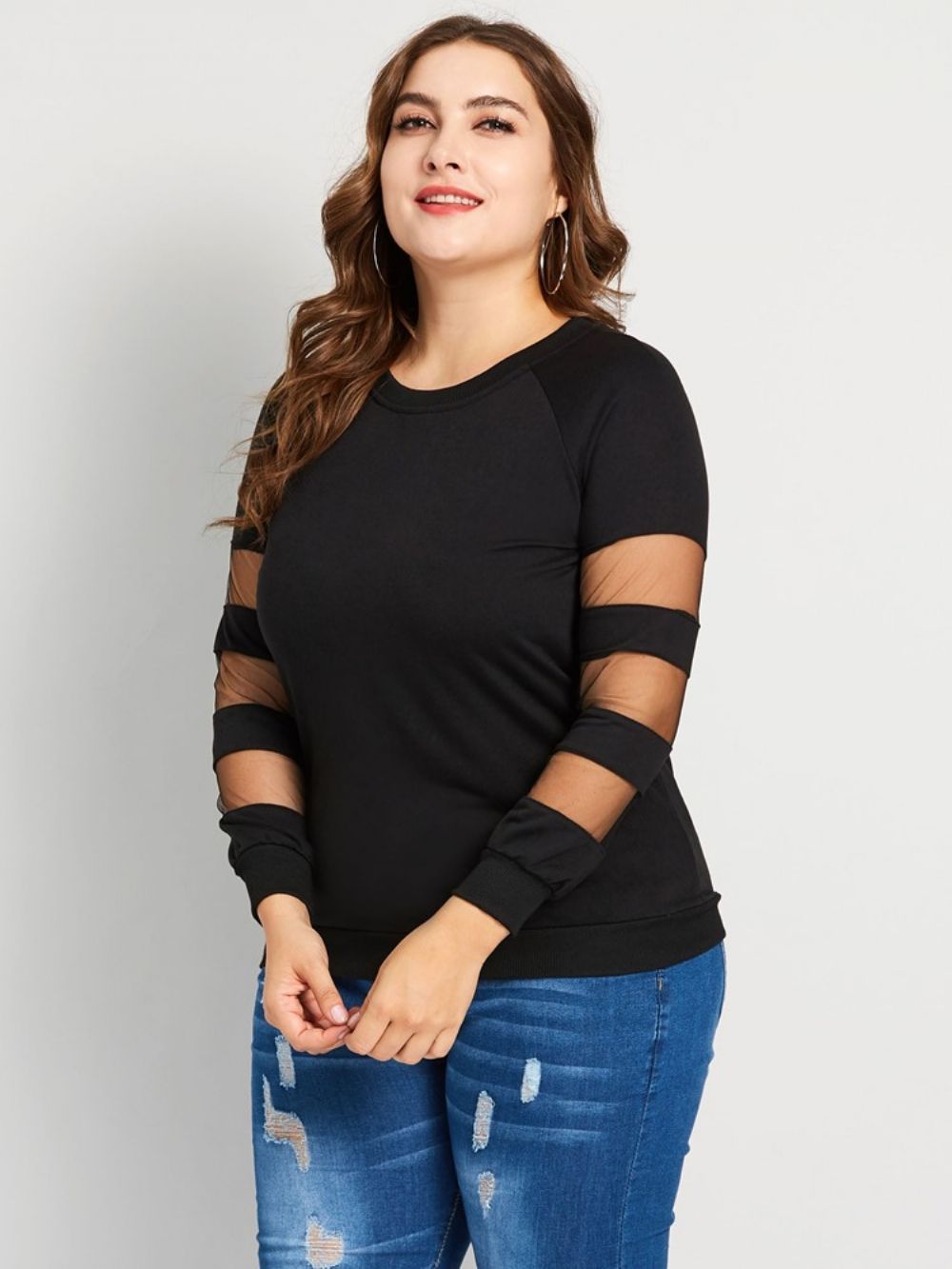 Camiseta Casual De Malha De Retalhos Plus Size