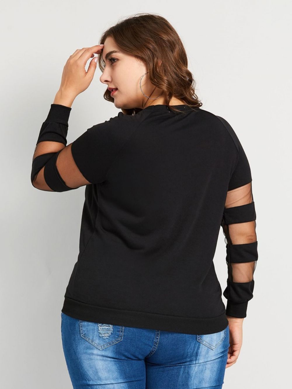 Camiseta Casual De Malha De Retalhos Plus Size