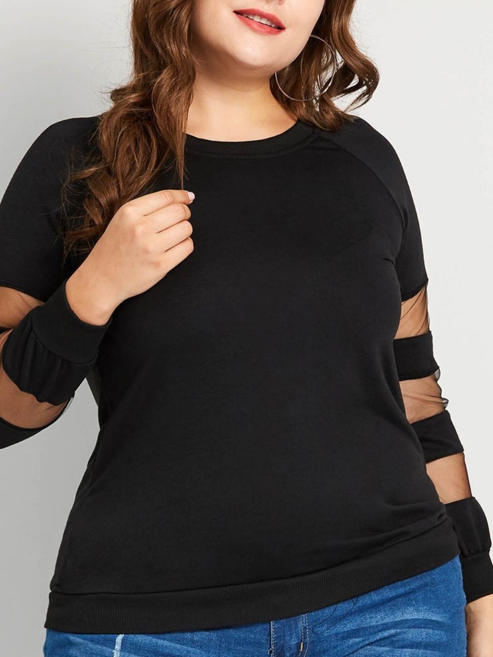 Camiseta Casual De Malha De Retalhos Plus Size