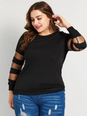 Camiseta Casual De Malha De Retalhos Plus Size