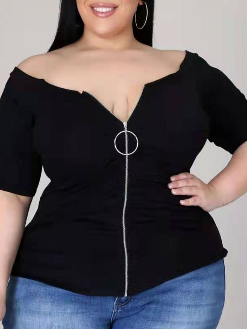 Camiseta Feminina De Escritório Feminina De Manga Curta Lisa Padrão Plus Size