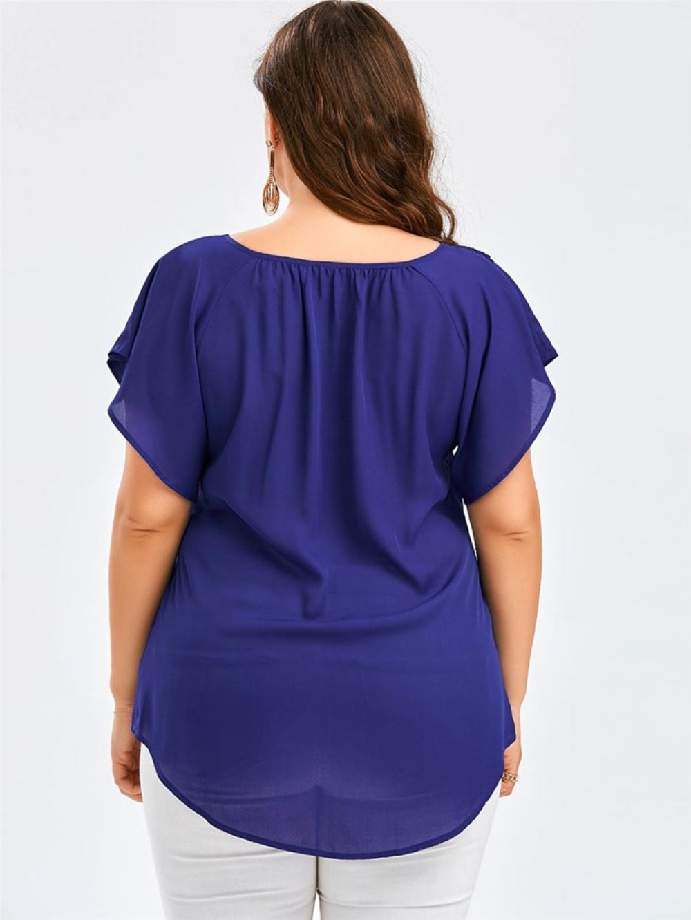 Camiseta Plus Size De Renda Patchwork Com Cadarço