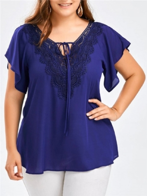 Camiseta Plus Size De Renda Patchwork Com Cadarço