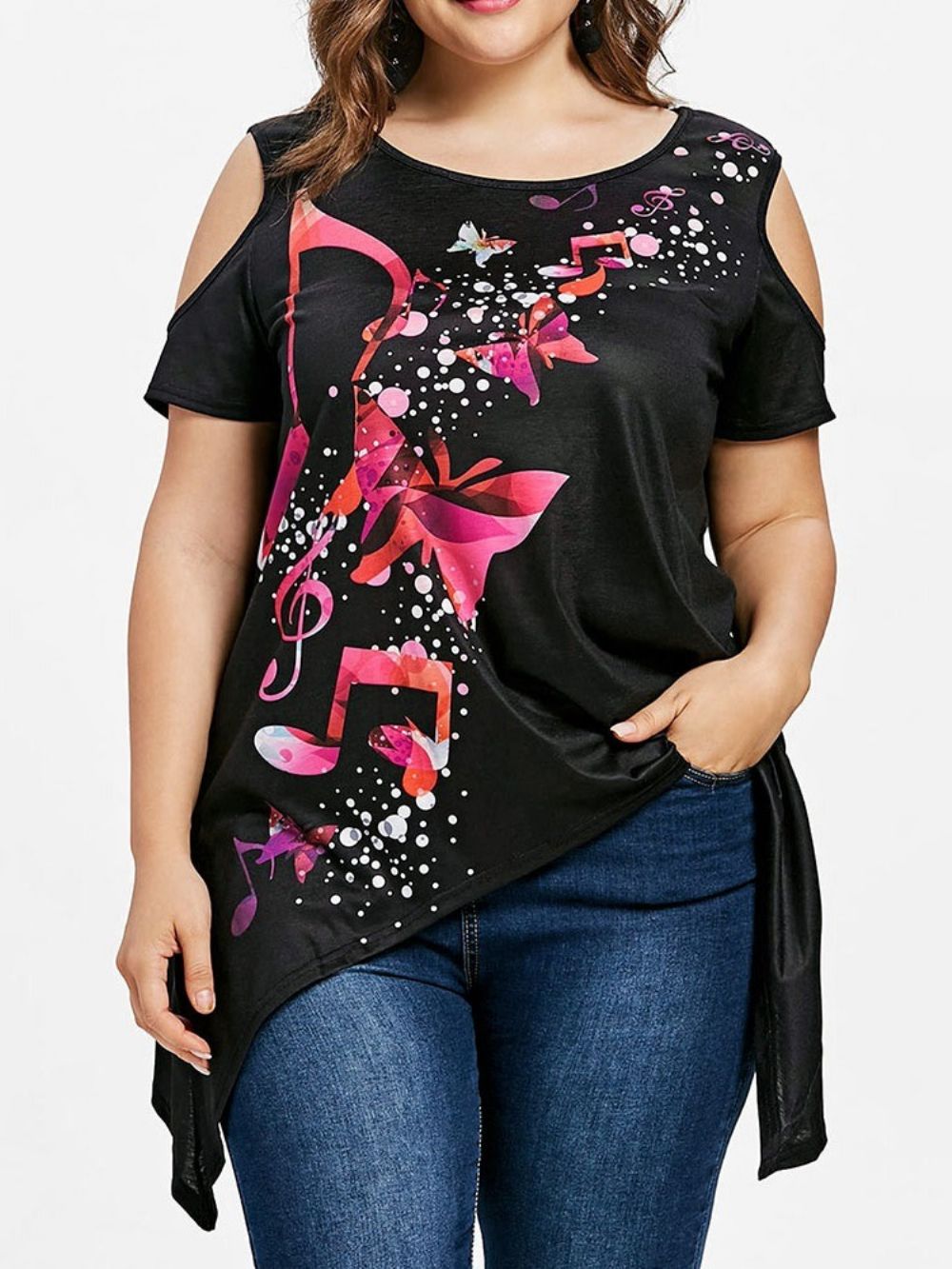 Camiseta Slim Com Gola Redonda Color Block Plus Size