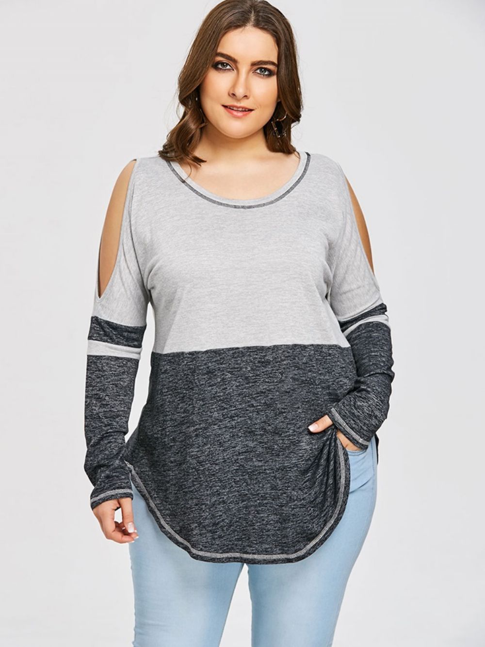 Camiseta Slim Tamanho Médio Color Block Plus Size