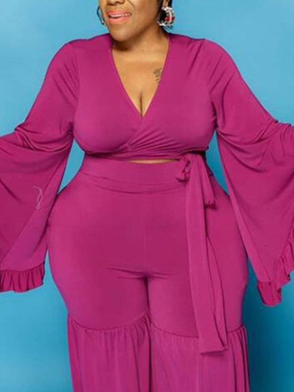 Conjuntos De Camisa De Retalhos Simples De Duas Peças Conjunto De Calças Femininas Plus Size