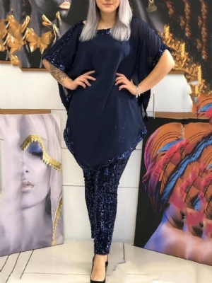 Conjuntos De Lantejoulas Plus Size Casual Simples De Duas Peças