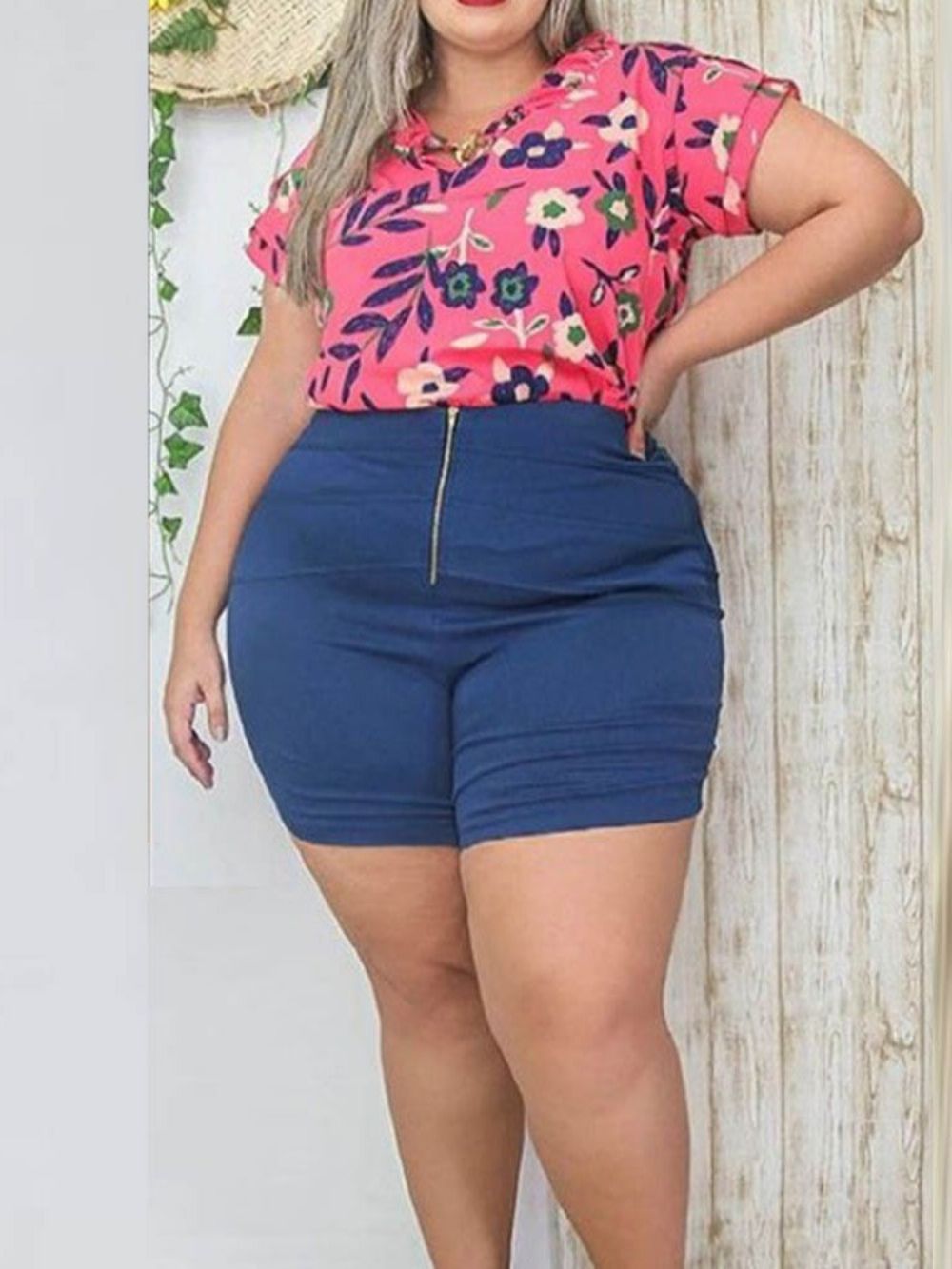 Conjuntos De Pulôver Feminino De Duas Peças Com Estampa Casual Shorts Plus Size