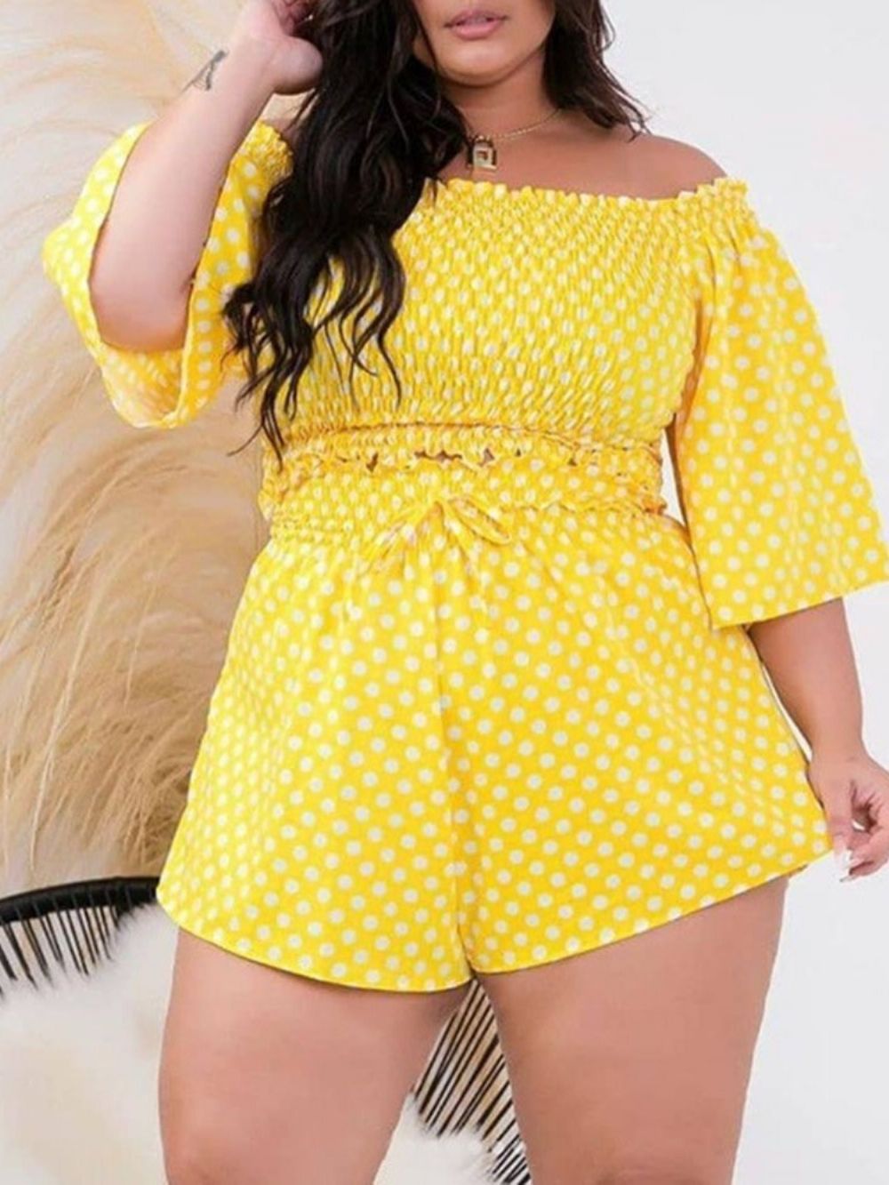 Conjuntos De Shorts De Bolinhas Casuais Pulôver De Duas Peças Conjunto De Shorts Femininos Plus Size