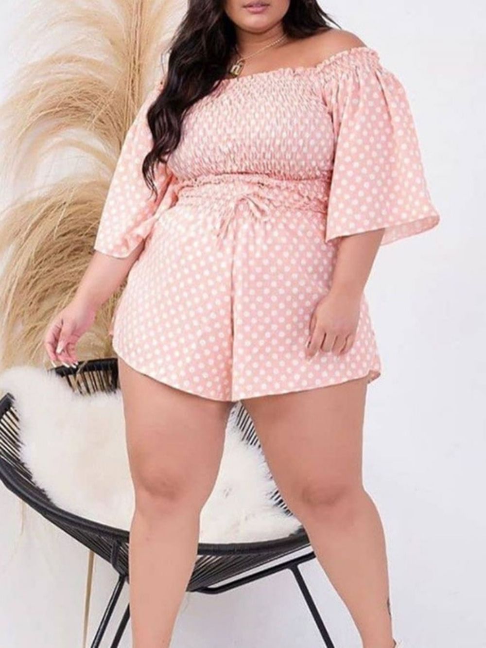 Conjuntos De Shorts De Bolinhas Casuais Pulôver De Duas Peças Conjunto De Shorts Femininos Plus Size