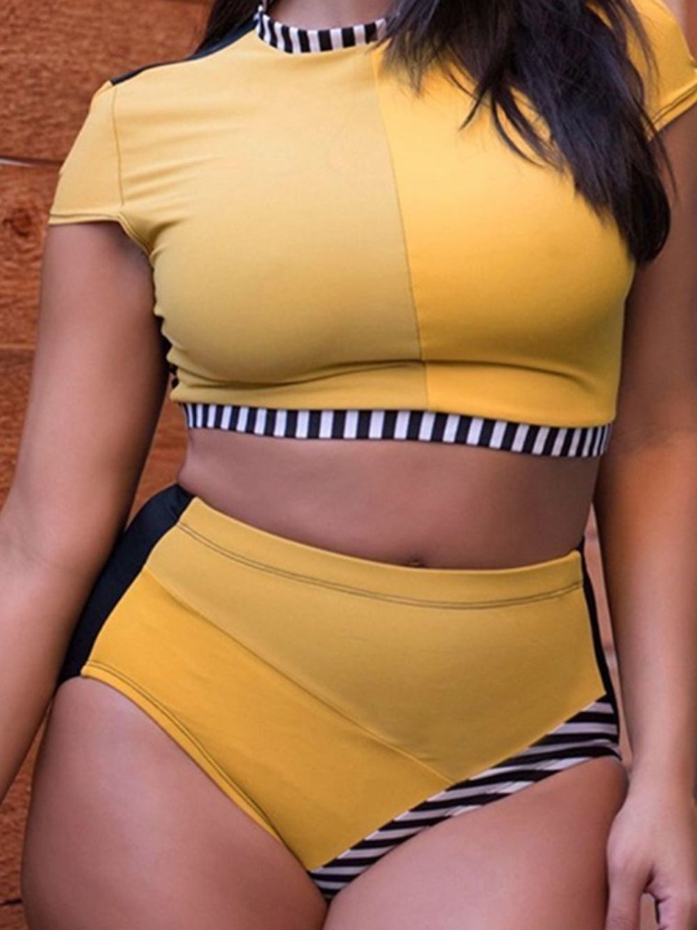 Fato De Banho Plus Size Color Block Stripe