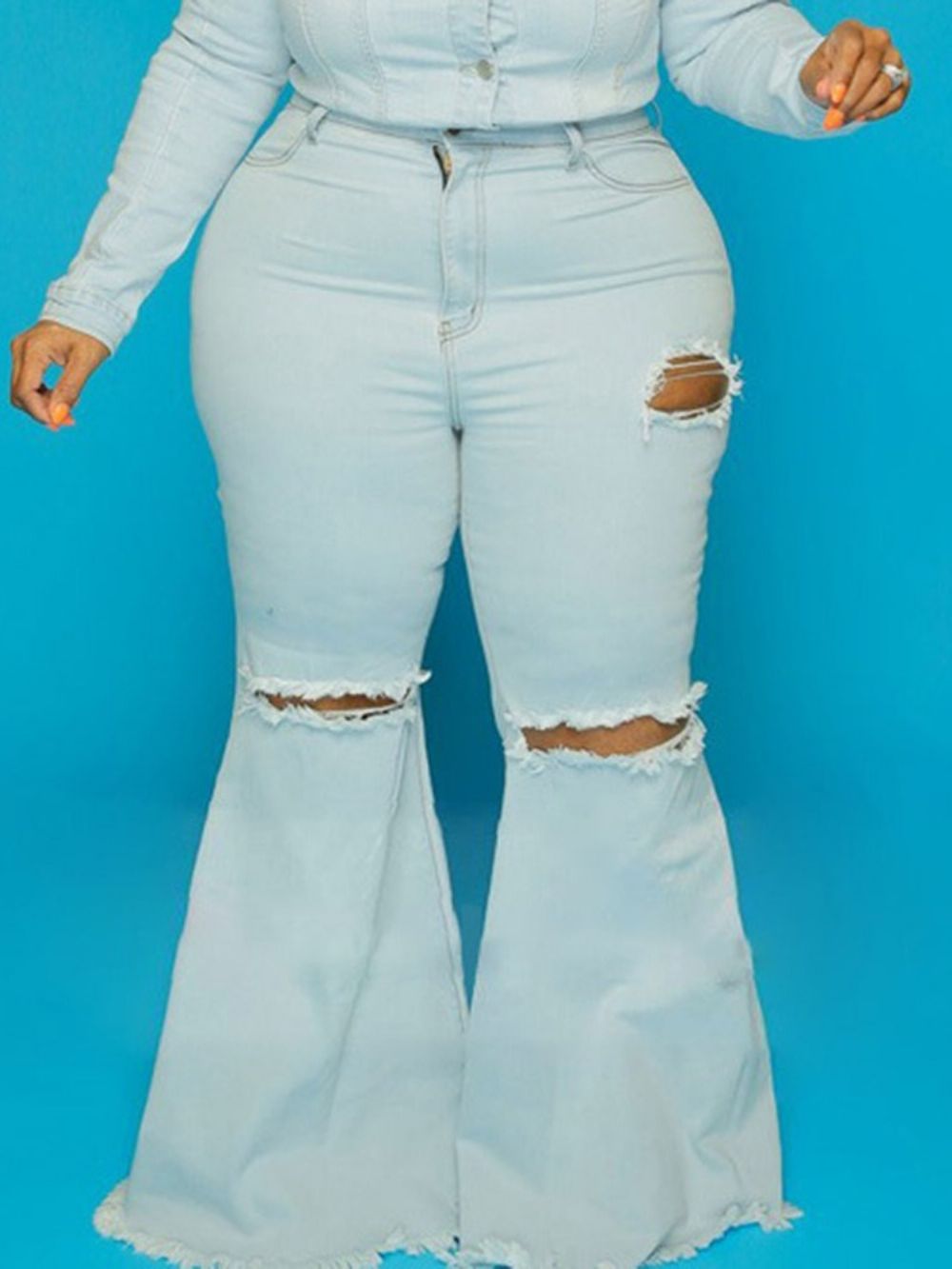 Jeans Bellbottoms Hole Lisa Cintura Média Com Zíper