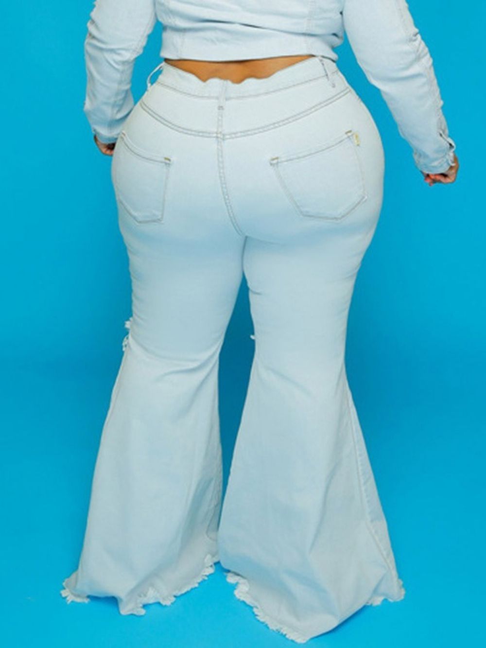 Jeans Bellbottoms Hole Lisa Cintura Média Com Zíper