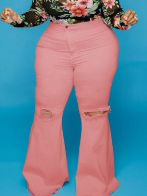 Jeans Bellbottoms Hole Lisa Cintura Média Com Zíper