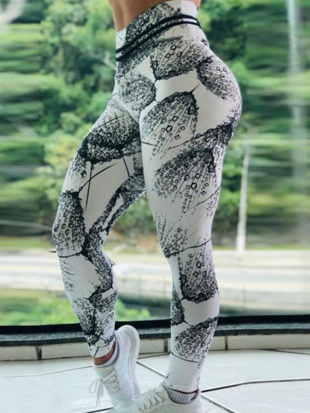 Legging Feminina Estampa Color Block Respirável De Comprimento Total Calça Yoga Legging Tiktok Cintura Alta