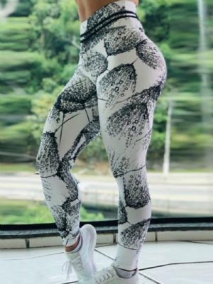 Legging Feminina Estampa Color Block Respirável De Comprimento Total Calça Yoga Legging Tiktok Cintura Alta