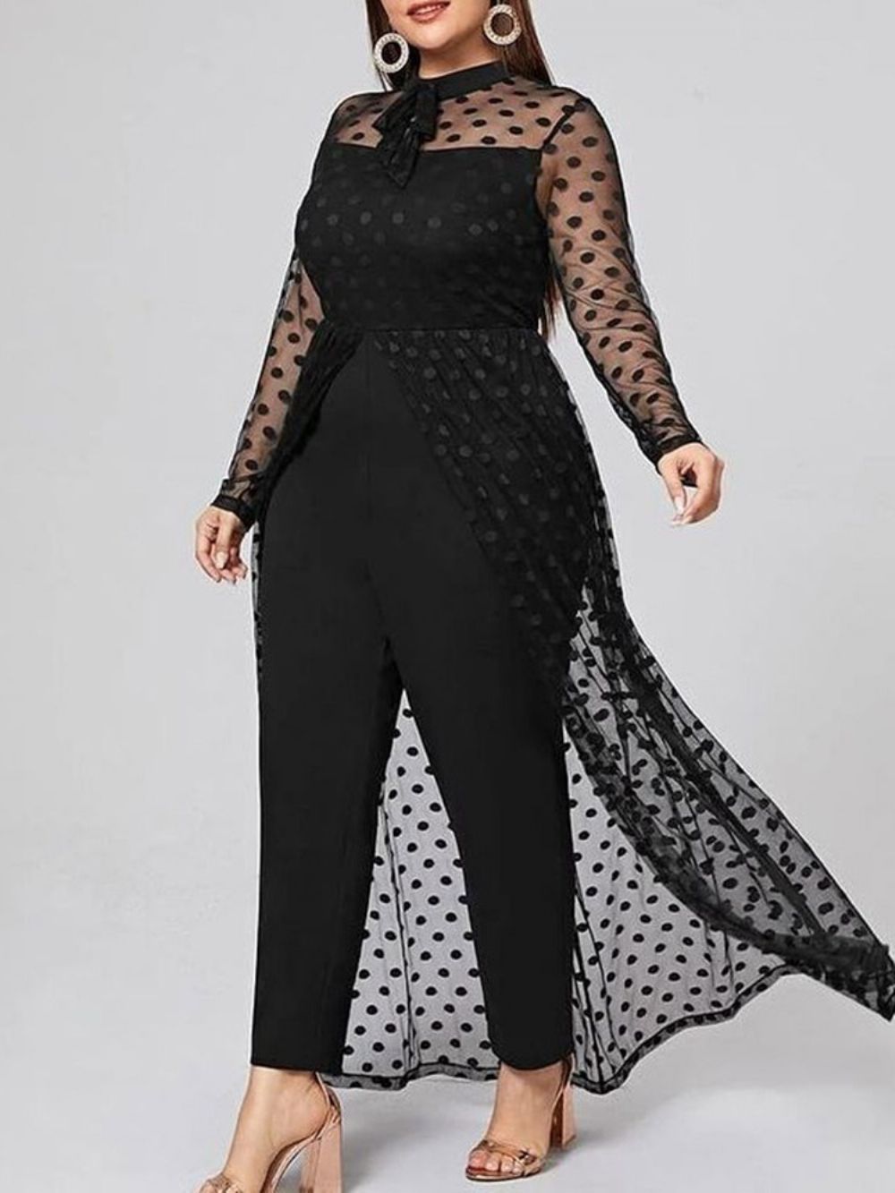 Macacão Slim De Cintura Alta Plus Size Com Retalhos Moda Comprimento Total