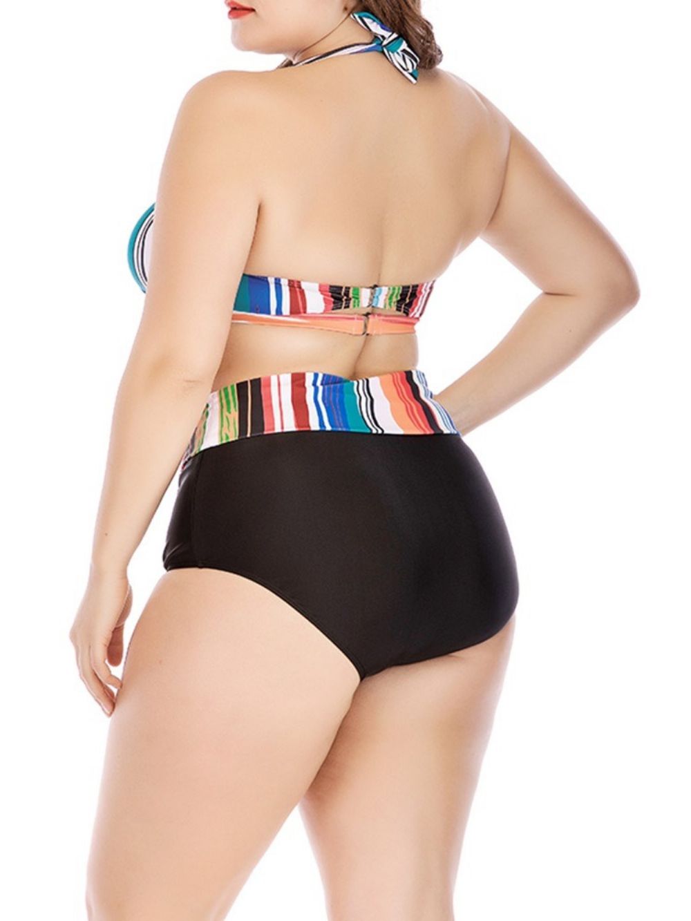 Maiô Sexy Plus Size Stripe Color Block