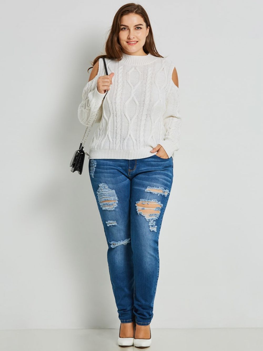 Malhas Tamanho Plus Size Slim Com Ombro Frio