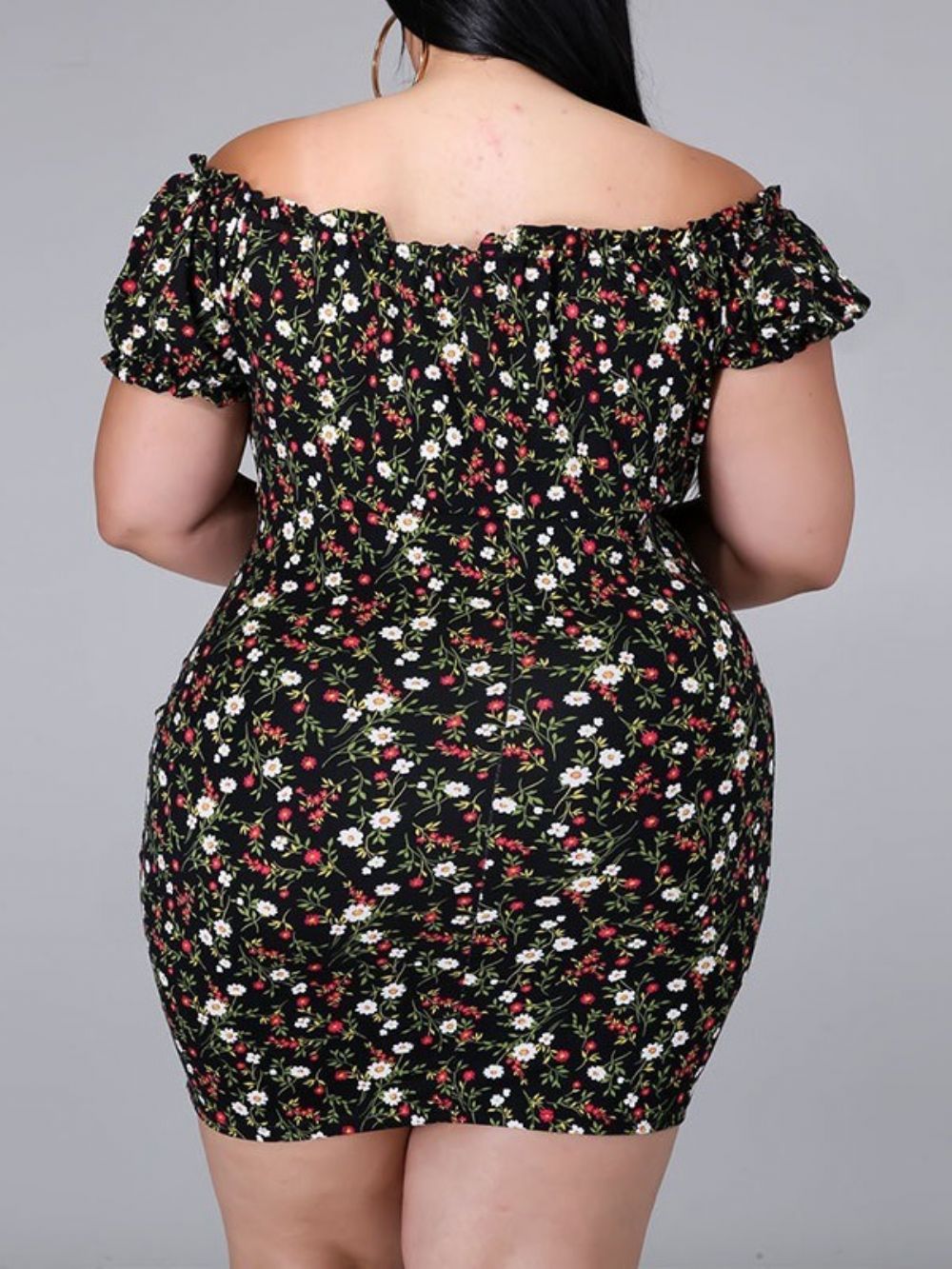 Manga Curta Acima Do Joelho Estampado Bodycon Pullover Floral Bodycon Vestido Plus Size