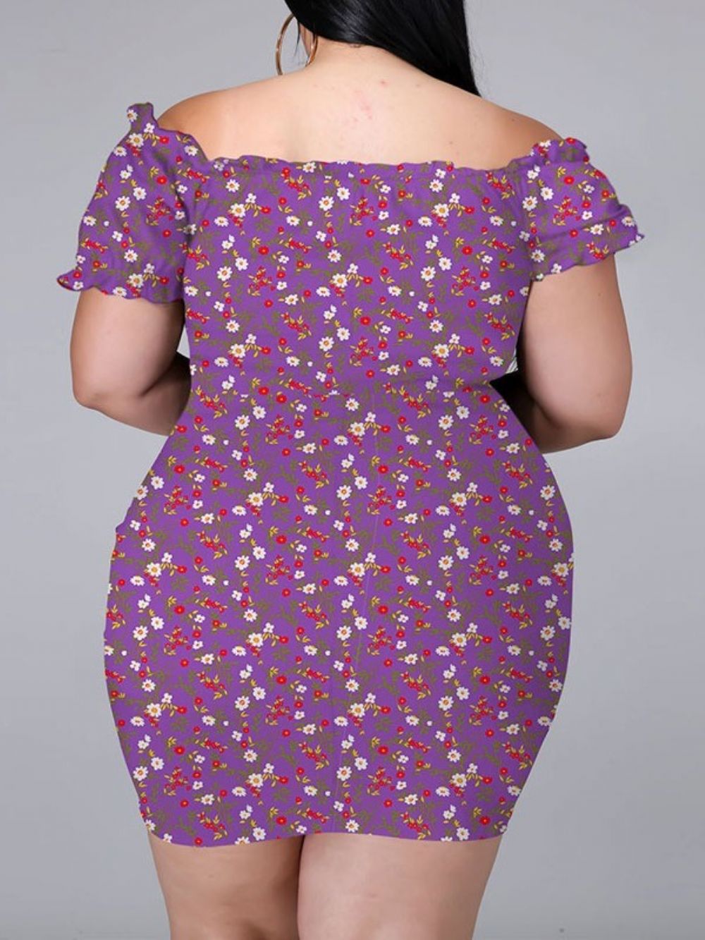 Manga Curta Acima Do Joelho Estampado Bodycon Pullover Floral Bodycon Vestido Plus Size